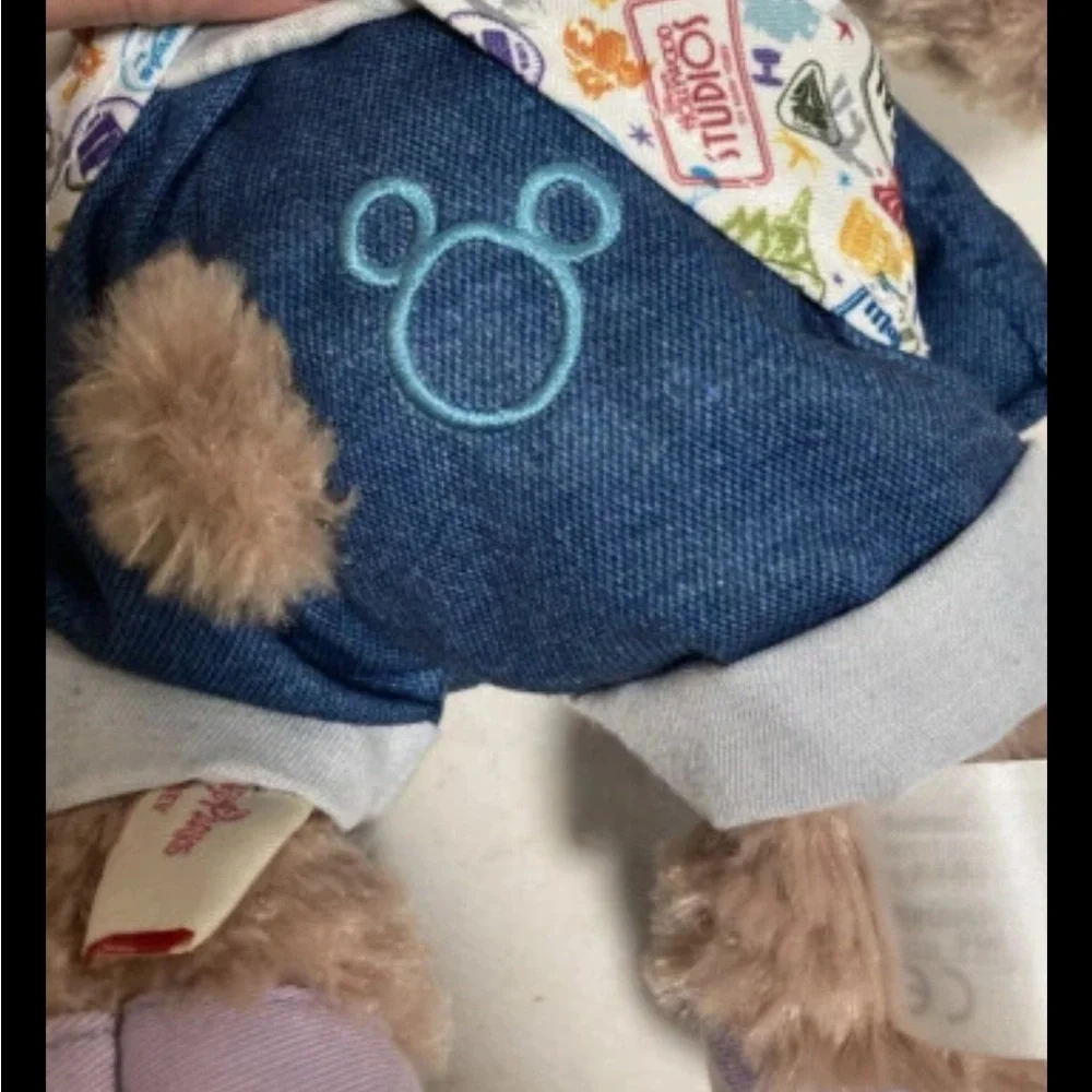Disney Duffy Bear Plush with Blue Bag and Patterned Outfit